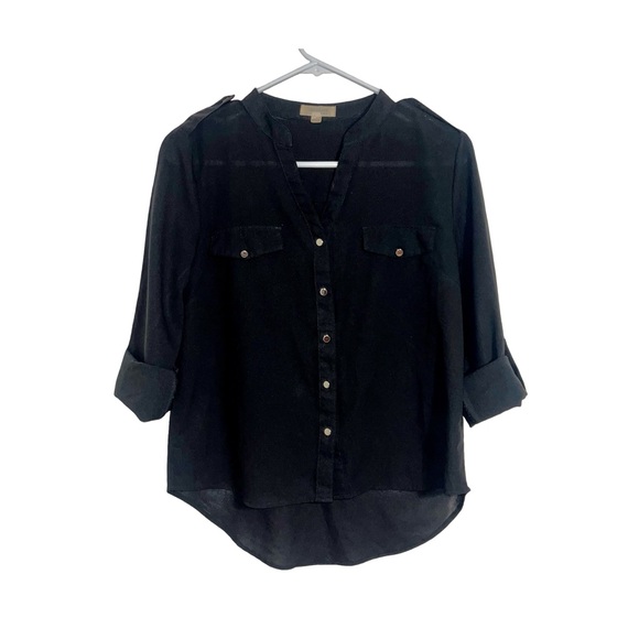 Chocolate Tops - Chocolate U.S.A Woman’s Black Sheer Button- Down Blouse